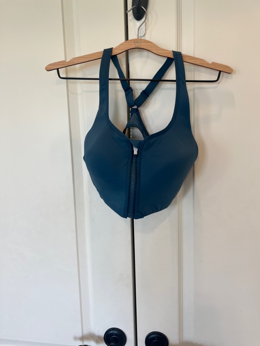 Athleta Deep Teal Front-Zip Strappy Sports Bra
